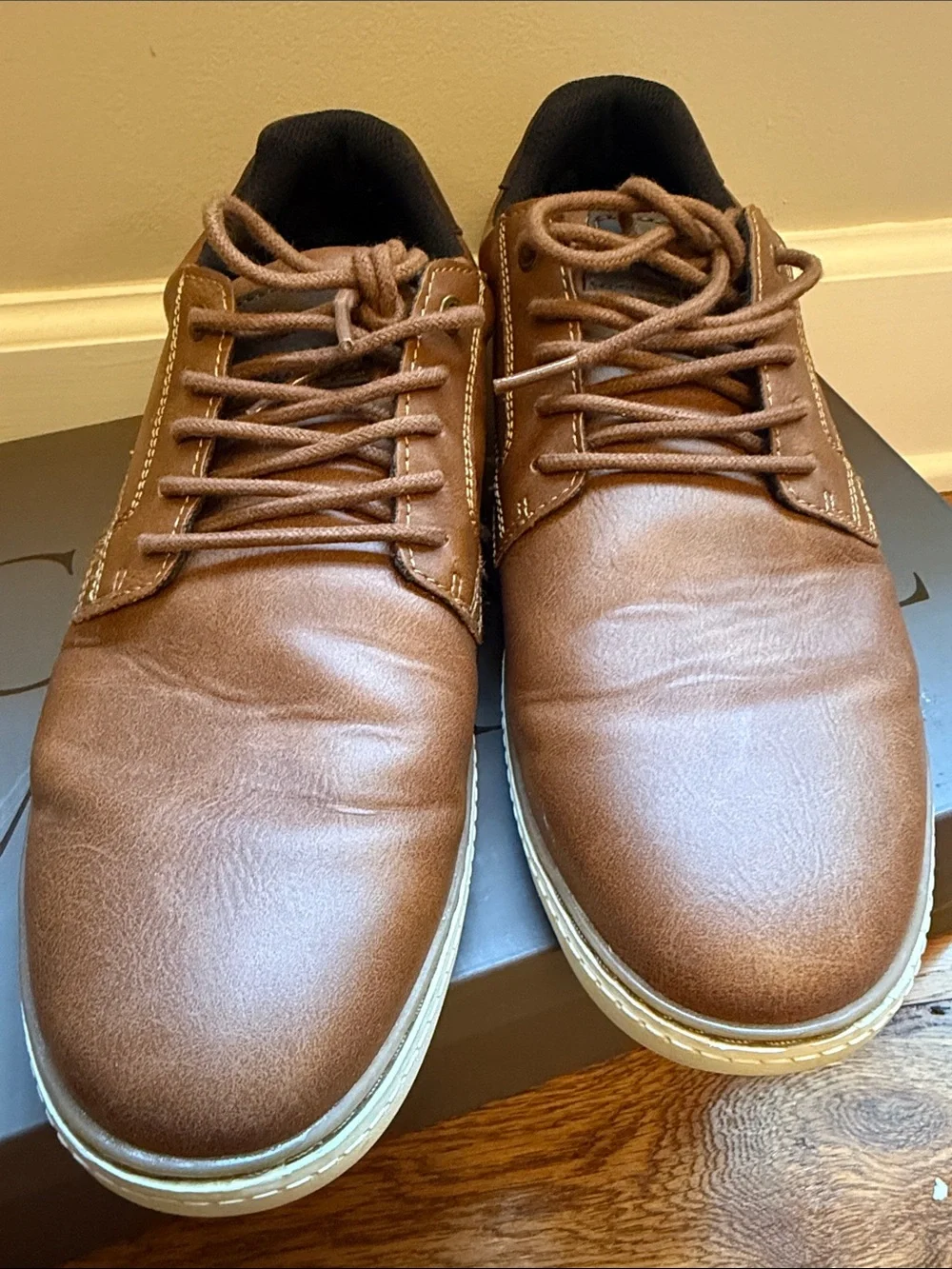 Crown Vintage Men's Brown faux leather Slip-On Style Sneakers /dress shoes